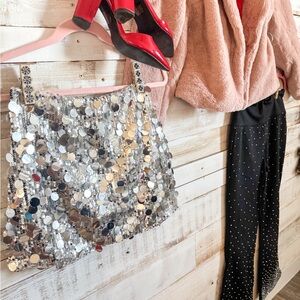 Silver Sequin Mini Skirt
